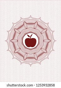 Red rosette. Linear Illustration with apple icon inside