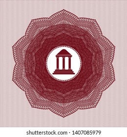Red rosette. Linear Illustration with bank icon inside