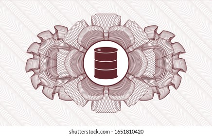 Rosette rojo. Ilustración lineal. con icono de barril dentro