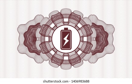 Red rosette. Linear Illustration. with battery charging icon inside