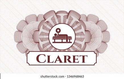 Red rosette. Linear Illustration. with bench press icon and Claret text inside