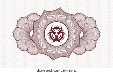 Red rosette. Linear Illustration. with biohazard covid-19 icon inside