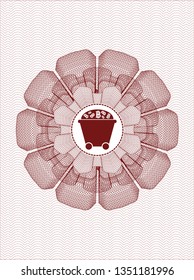 Red rosette. Linear Illustration with Bitcoin mining trolley icon inside