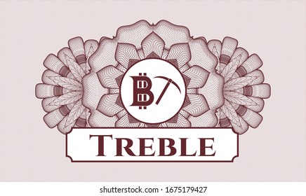 Red rosette. Linear Illustration. with bitcoin mining icon and Treble text inside
