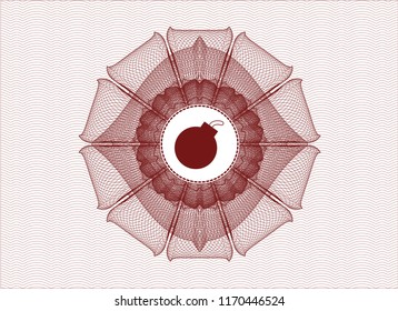 Red rosette. Linear Illustration with bomb icon inside