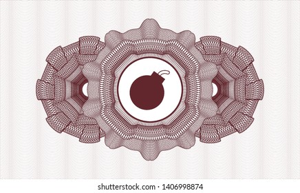 Red rosette. Linear Illustration. with bomb icon inside