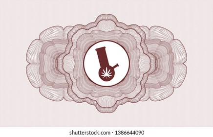 Red rosette. Linear Illustration. with bong of marijuana icon inside