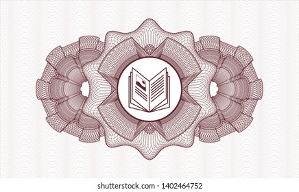 Red rosette. Linear Illustration. with book icon inside