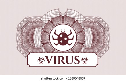 Red rosette. Linear Illustration. with bug icon and Virus text inside