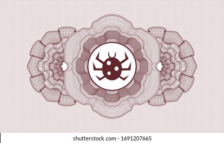 Red rosette. Linear Illustration. with bug icon inside