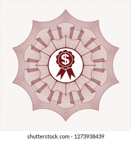 Red rosette. Linear Illustration with business ribbon icon inside