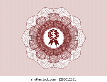 Red rosette. Linear Illustration with business ribbon icon inside