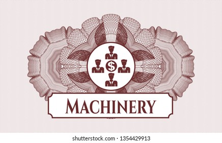 Red rosette. Linear Illustration. with business teamwork and money icon and Machinery text inside