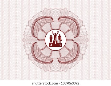Red rosette. Linear Illustration with business competition, podium icon inside