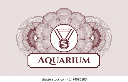 Red rosette. Linear Illustration. with business award icon and Aquarium text inside