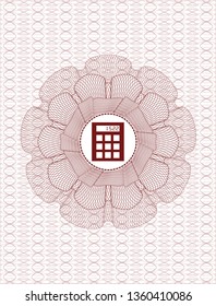 Red rosette. Linear Illustration with calculator icon inside