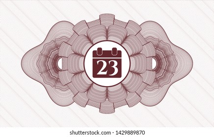 Red rosette. Linear Illustration. with calendar icon inside