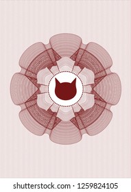 Red rosette. Linear Illustration with cat face icon inside