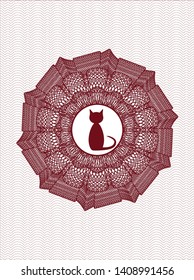 Red rosette. Linear Illustration with cat icon inside