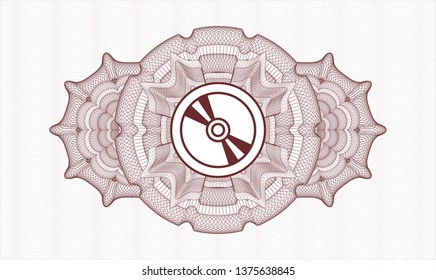 Red rosette. Linear Illustration. with CD or DVD disc icon inside