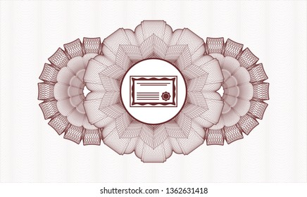 Red rosette. Linear Illustration. with certificate icon inside