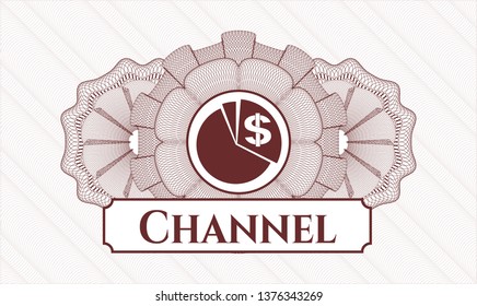 Red rosette. Linear Illustration. with chart icon and Channel text inside