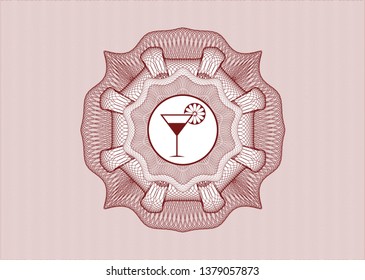 Red rosette. Linear Illustration with cocktail glass icon inside