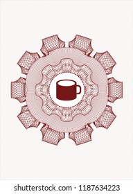 Red rosette. Linear Illustration with coffee cup icon inside
