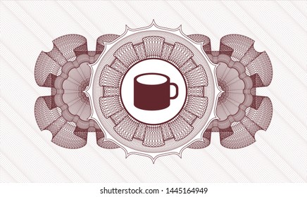 Red rosette. Linear Illustration. with coffee cup icon inside