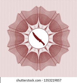 Red rosette. Linear Illustration with combat knife icon inside
