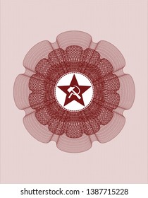 Red rosette. Linear Illustration with communism icon inside