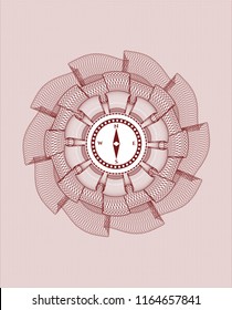 Red rosette. Linear Illustration with compass icon inside
