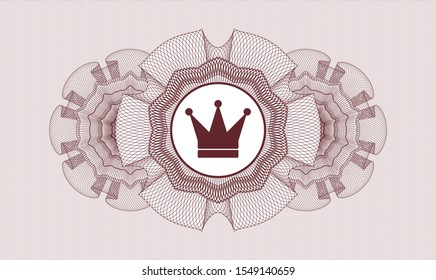 Red rosette. Linear Illustration. with crown icon inside