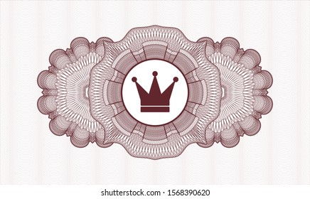 Red rosette. Linear Illustration. with crown icon inside
