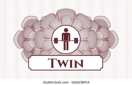 Red rosette. Linear Illustration. with deadlift icon and Twin text inside