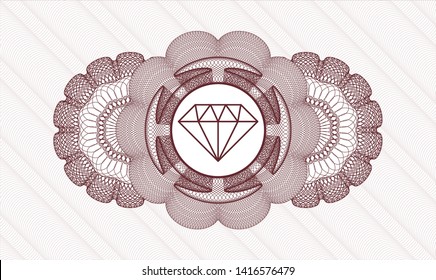 Red rosette. Linear Illustration. with diamond icon inside