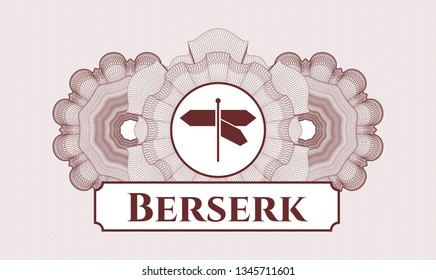 Red rosette. Linear Illustration. with directions sign icon and Berserk text inside