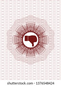 Red rosette. Linear Illustration with dislike icon inside