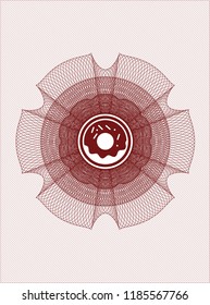 Red rosette. Linear Illustration with donut icon inside