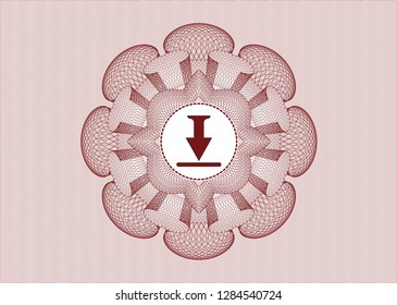 Red rosette. Linear Illustration with download icon inside