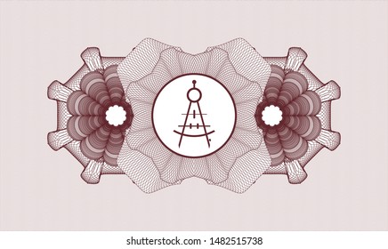 Red rosette. Linear Illustration. with drawing compass icon inside