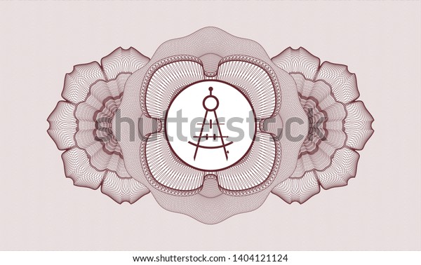 Red rosette. Linear Illustration. with drawing\
compass icon inside