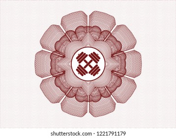 Red rosette. Linear Illustration with dumbbell icon inside