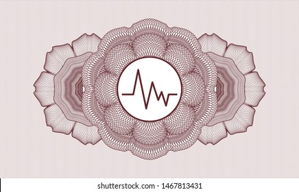 Red rosette. Linear Illustration. with electrocardiogram icon inside