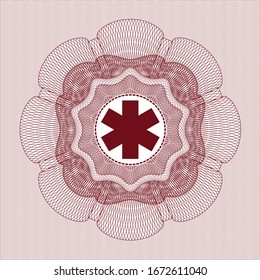 Rosette. Lineare Illustration mit Symbol für Notfall-Kreuz innen