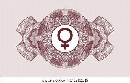 Red rosette. Linear Illustration. with female icon inside