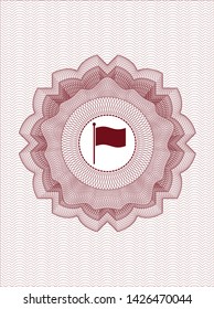 Red rosette. Linear Illustration with flag icon inside