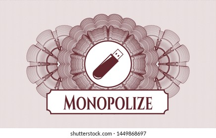 Red rosette. Linear Illustration. with flash drive icon and Monopolize text inside