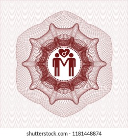 Red rosette. Linear Illustration with gay men love icon inside