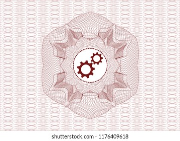 Red rosette. Linear Illustration with gear, team work icon inside